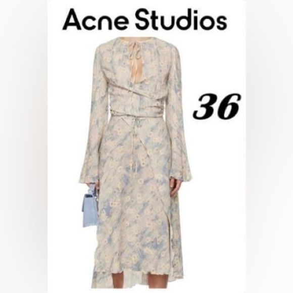 Acne Studios Dresses & Skirts - Acne Studios, Women's Floral Printed Wrap Midi Dress - Blue/Beige. Size: 36. NWT